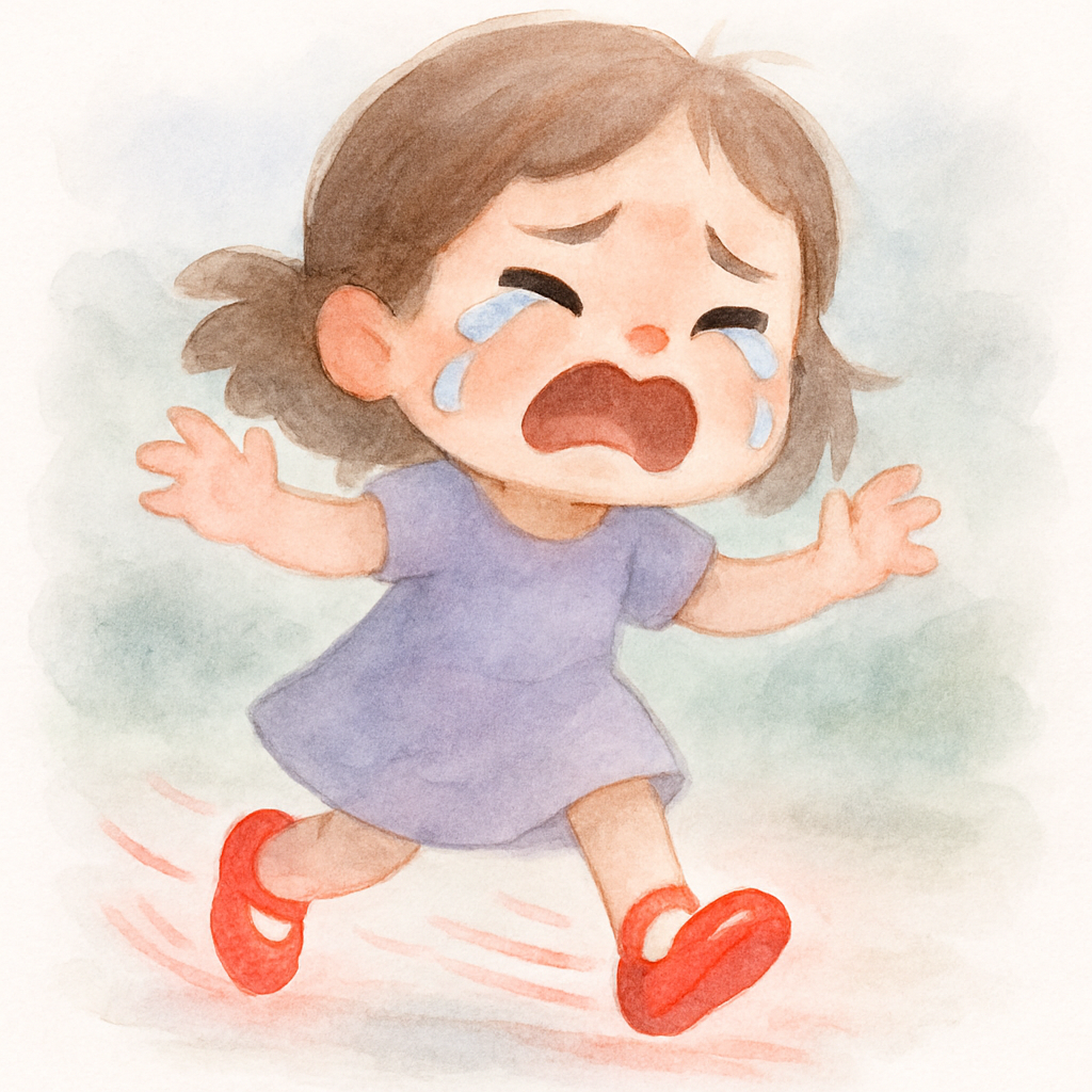 빨간 구두가 카렌을 데리고 계속 뛰어다니며 카렌이 울고 있는 장면